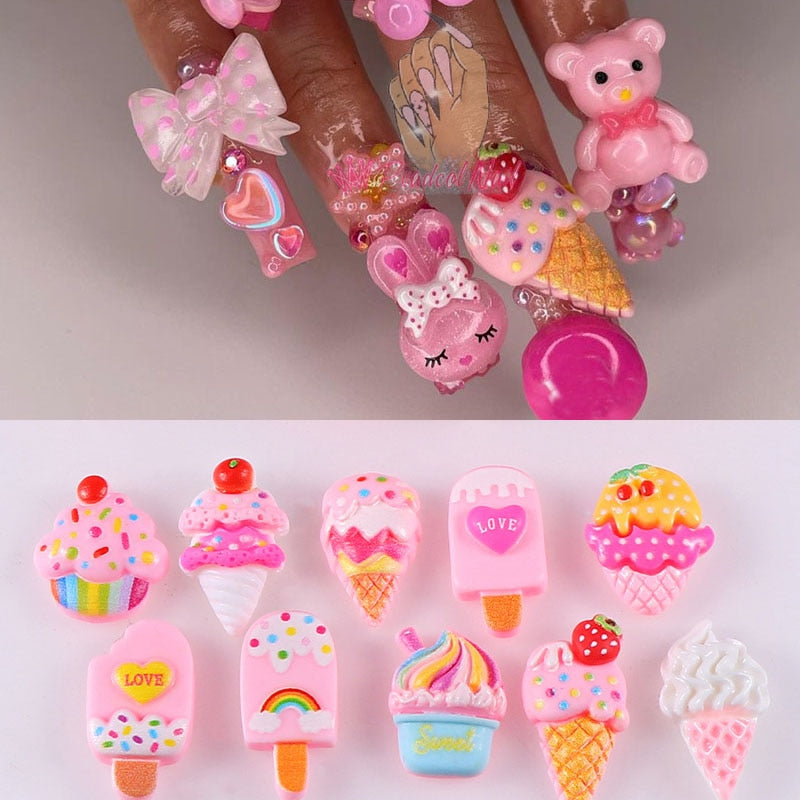 10pcs/lot 3D Nail Art DIY Decor Ice Cream Cake Kawaii Resin Charms Decoration Japanese Style